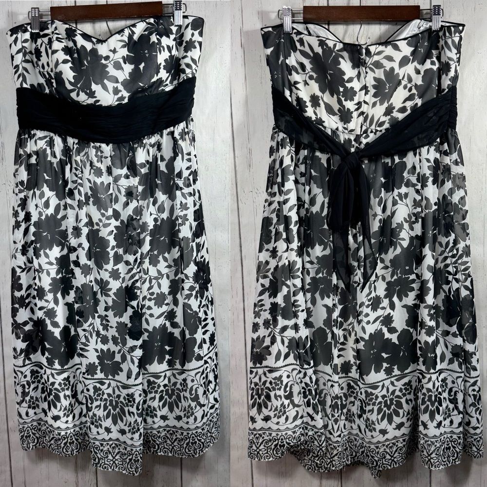 White House Black Market Strapless Floral Cocktail Wedding Guest Dress Size 14